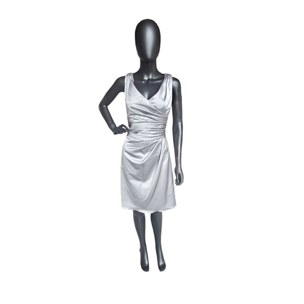 Silver Satin V-Neck Side Ruched Cocktail Dress - David's Bridal - Picture 2 of 5